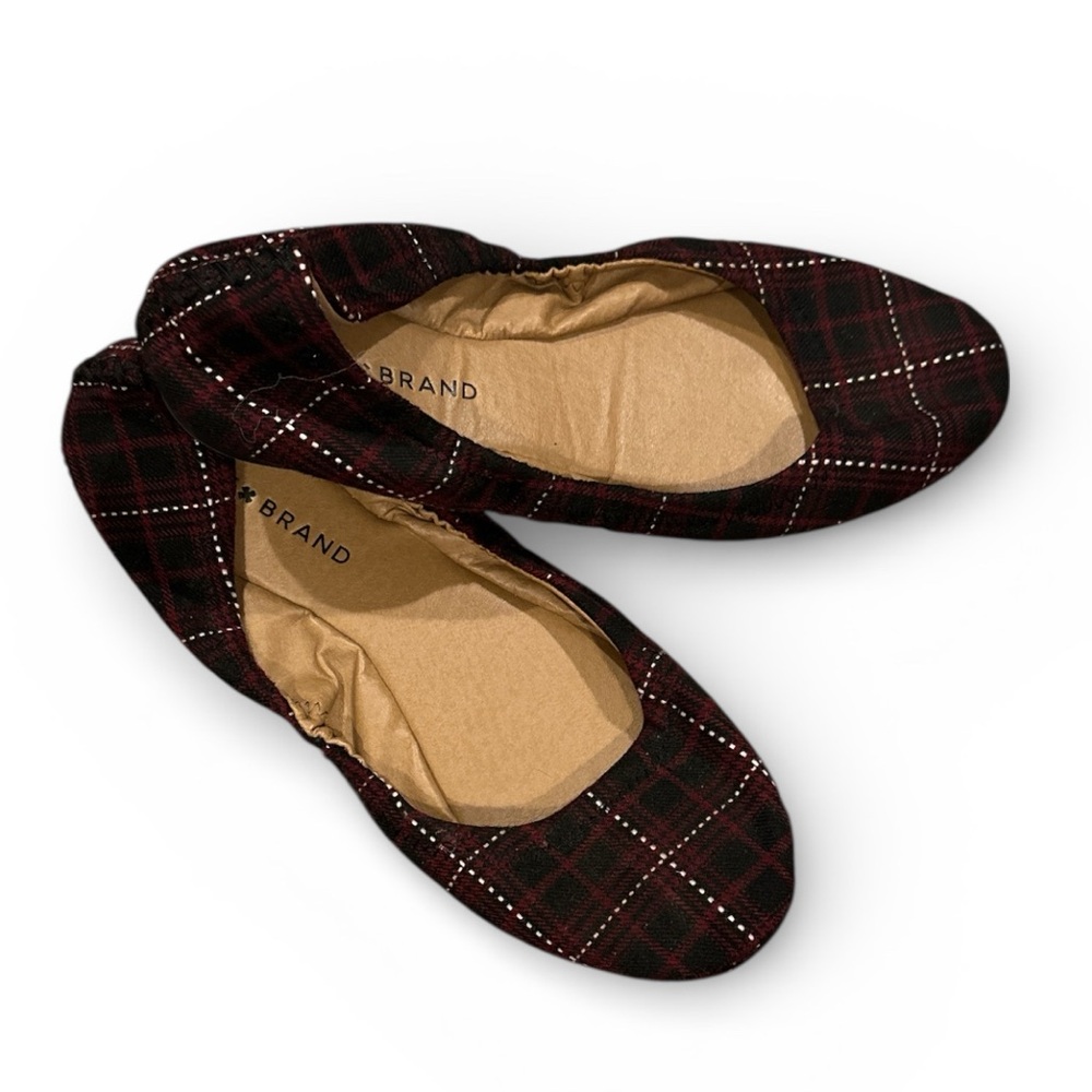 LUCKY BRAND ERIN RED BURGUNDY BLUE Plaid ROUND TOE TARTAN Ballet Flats SIZE 8